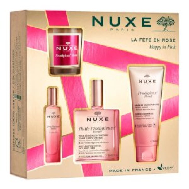 Cofanetto Xmas Huile Prodigieuse Florale Collection 2023 con Olio 100 ml, Gel Doccia 100 ml, Profumo 15 ml e Candela 70 g - Nuxe