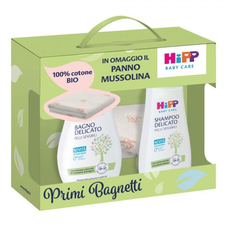 Hipp Cofanetto Mussolina con Prodotti Bio per Neonati Bagno 350ml Shampoo 200ml - HIPP