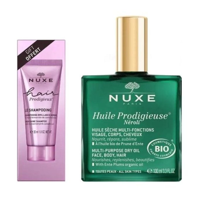 Nuxe Huile Prodigieuse Neroli Olio Secco Multifunzione 100ml + Shampoo Hair Prodigieux 30ml - Nuxe