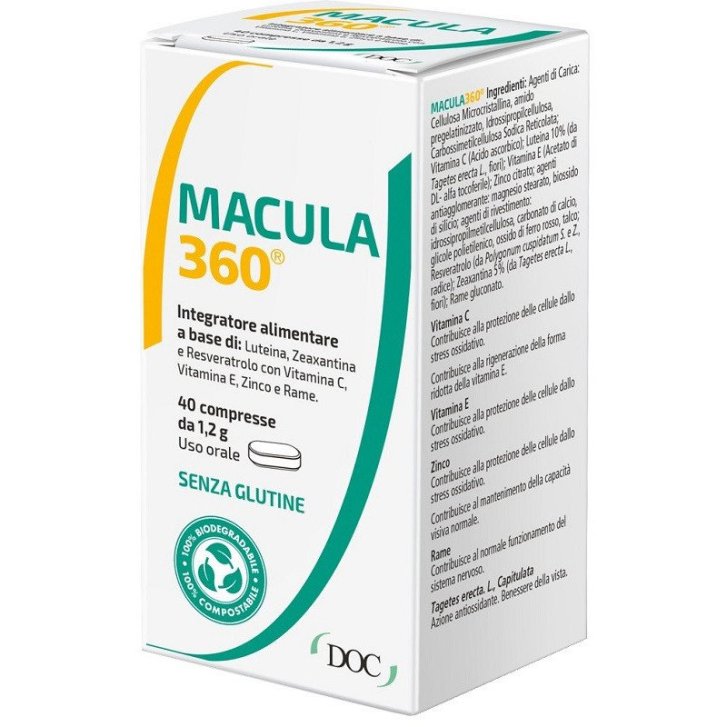 Macula 360 Integratore Antiossidante per Vista e Sistema Nervoso 40 Compresse - Doc Generici Srl Macula 360 Integratore Antiossidante per Vista e Sistema Nervoso 40 Compresse - Doc Generici Srl