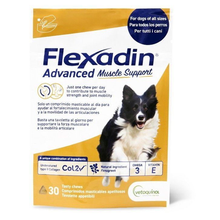Flexadin Advanced Muscle Support Integratore per Cani Supporto Muscolare e Articolare 30 Tavolette da 1,5 g - Vetoquinol Italia Srl
