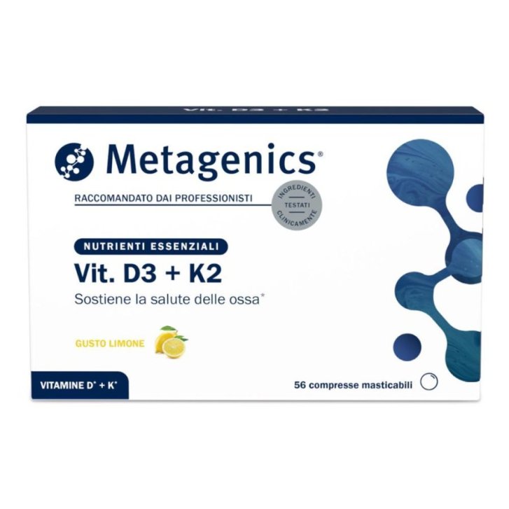 Vit D3+K2 Integratore Vitamina D3 e K2 per Ossa 56 Compresse Masticabili - Metagenics Belgium bvba Vit D3+K2 Integratore Vitamina D3 e K2 per Ossa 56 Compresse Masticabili - Metagenics Belgium bvba