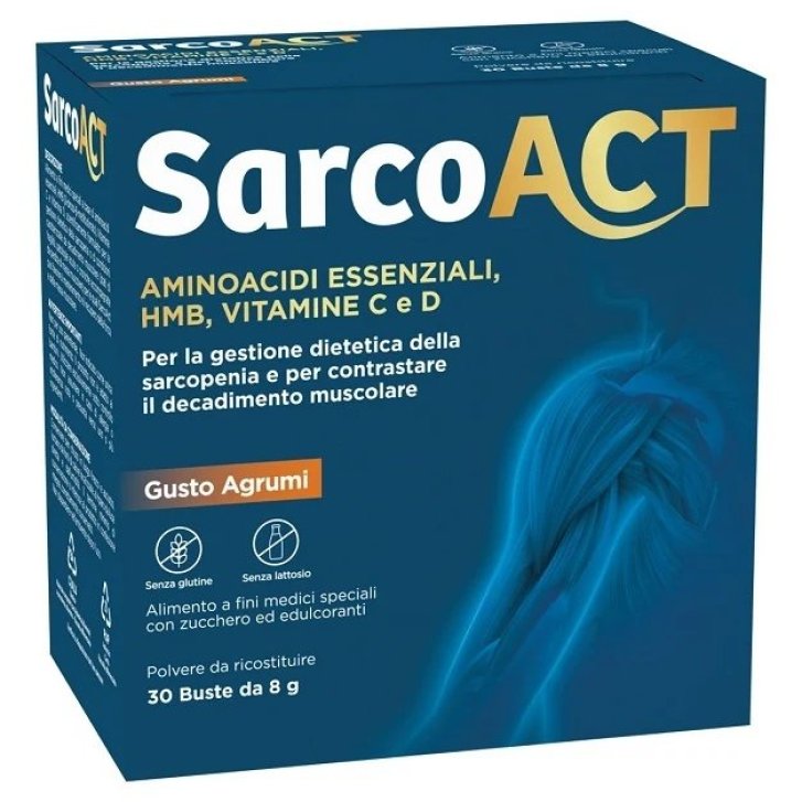 Sarcoact Alimento a Fini Medici Speciali con Aminoacidi Essenziali HMB Vitamina C e D 30 Buste da 8 g - Future Live Srl Sarcoact Alimento a Fini Medici Speciali con Aminoacidi Essenziali HMB Vitamina C e D 30 Buste da 8 g - Future Live Srl