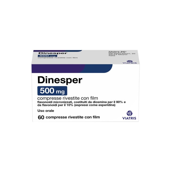 Dinesper 500 mg Compresse Rivestite per Gambe Pesanti e Crisi Emorroidaria 60 Compresse - Mylan SpA
