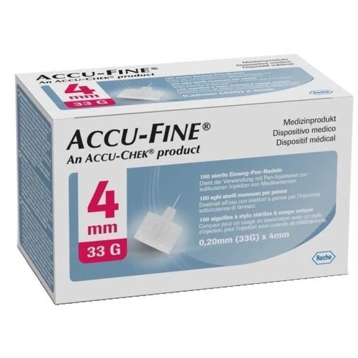Ago Ipodermico Monouso per Penna da Insulina Accu-Fine 33G 4 mm 100 Pezzi - Roche Diabetes Care Italy SpA