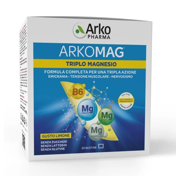 Arkomag Triplo Magnesio Integratore con Magnesio e Vitamina B6 20 Bustine - Arkofarm Arkomag Triplo Magnesio Integratore con Magnesio e Vitamina B6 20 Bustine - Arkofarm