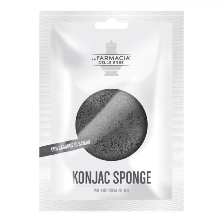 FDE Konjac Sponge Carbone di Bambù Spugna Detergente per Viso 1 Pezzo - FARM. DELLE ERBE (DIV.COSWELL)
