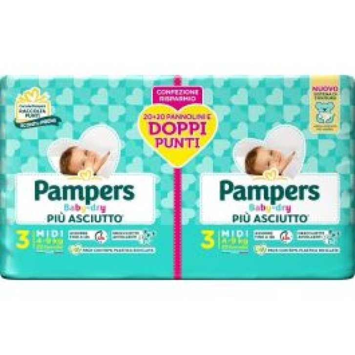 Pampers Baby Dry Pannolino Duo Downcount Taglia Midi (3) 4-9 kg 40 Pezzi - Pampers Pampers Baby Dry Pannolino Duo Downcount Taglia Midi (3) 4-9 kg 40 Pezzi - Pampers
