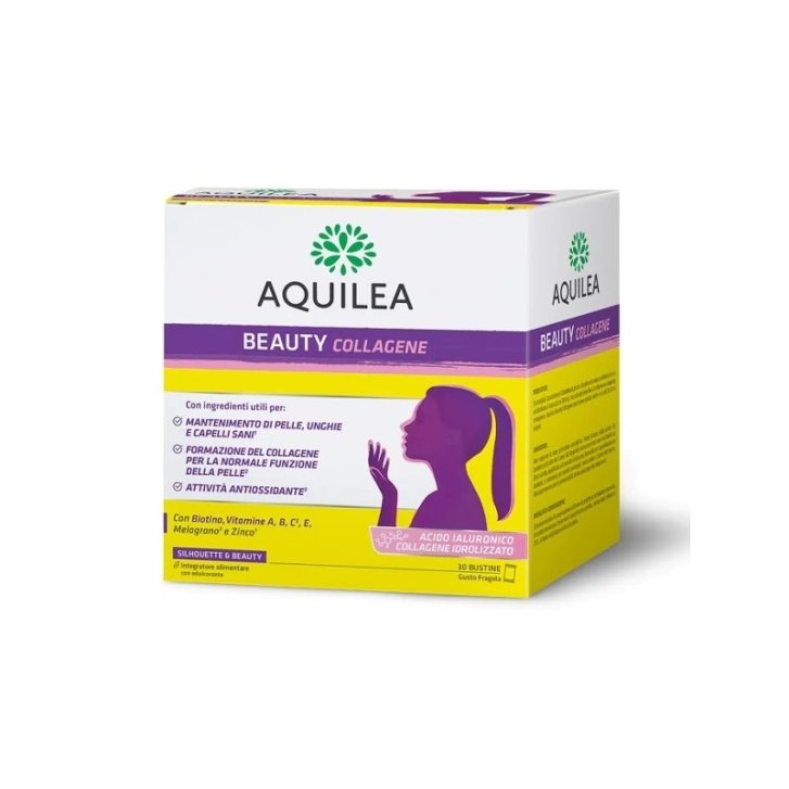 Aquilea Beauty Collagene Integratore con Collagene Idrolizzato Acido Ialuronico e Vitamine 30 Bustine - Aquilea