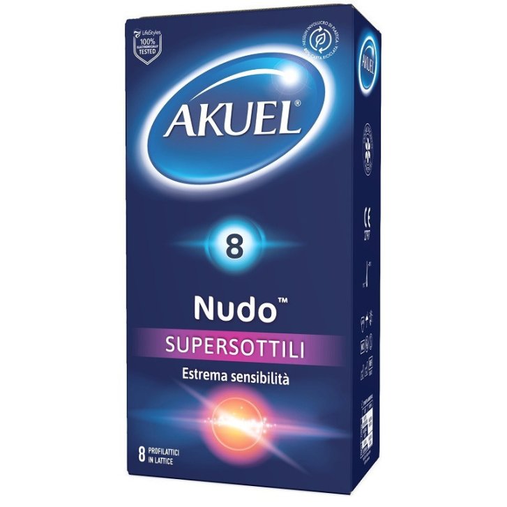 Akuel Nudo Supersottile Profilattici in Lattice Lubrificati con Serbatoio 8 Pezzi - Akuel