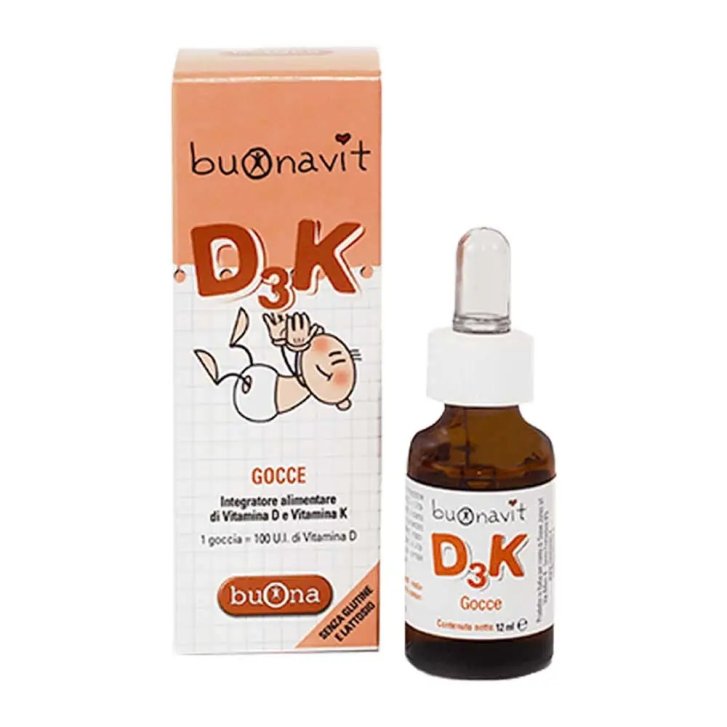 Buonavit D3K Integratore di Vitamina D3 e K1 in Gocce 12 ml - Buona
