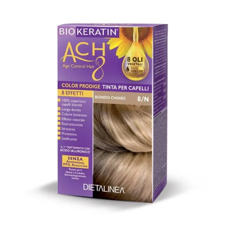 Biokeratin ACH8 Tinta Per Capelli Biondo Chiaro 8/N con Hyalu Colorplex e 8 Oli Vegetali 50ml - BIOKERATIN