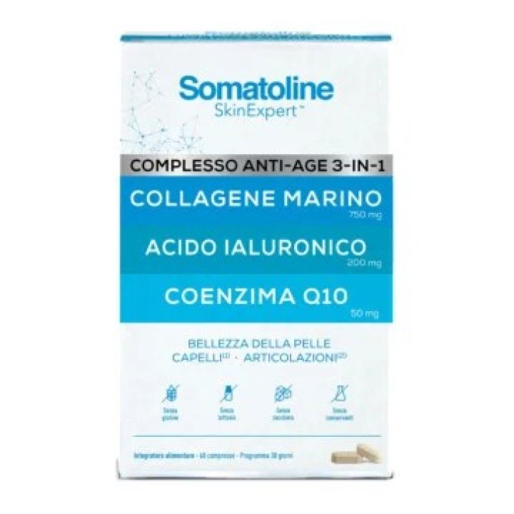 Somatoline Complesso Anti Age 3in1 Integratore con Collagene Marino Acido Ialuronico e Coenzima Q10 60 Compresse - Somatoline