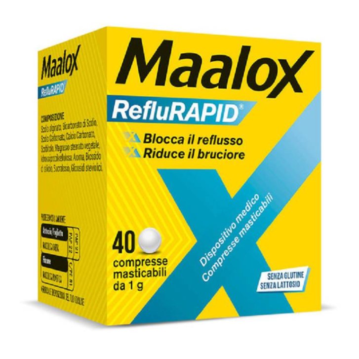 Maalox Reflurapid Dispositivo Medico per Reflusso Gastroesofageo 40 Compresse Masticabili - Sanofi Maalox Reflurapid Dispositivo Medico per Reflusso Gastroesofageo 40 Compresse Masticabili - Sanofi