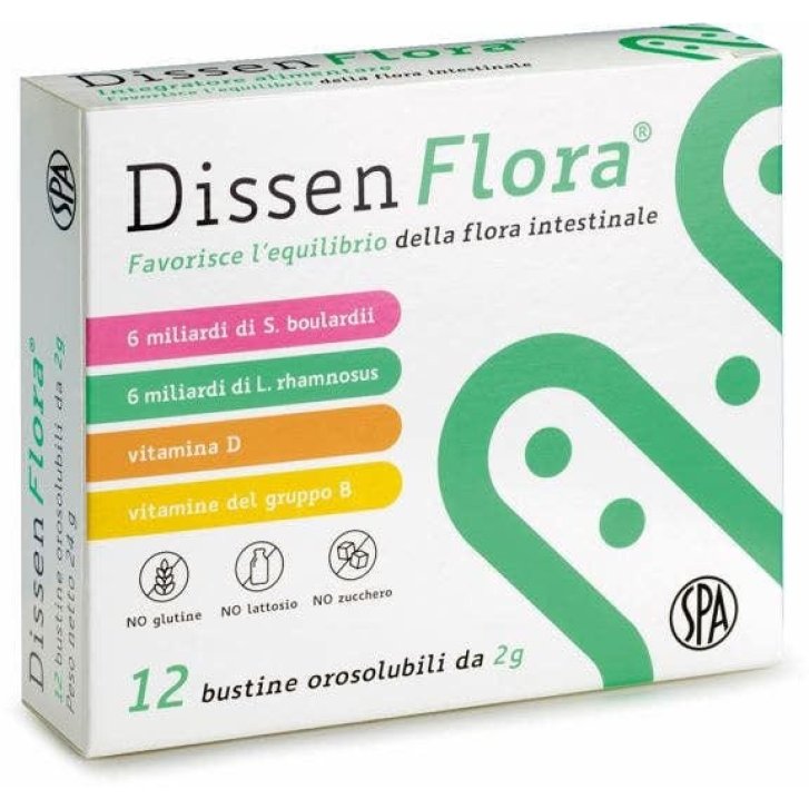 Dissen Flora Integratore per Flora Intestinale con Fermenti Lattici e Vitamine 12 Bustine - SPAFARMA Dissen Flora Integratore per Flora Intestinale con Fermenti Lattici e Vitamine 12 Bustine - SPAFARMA