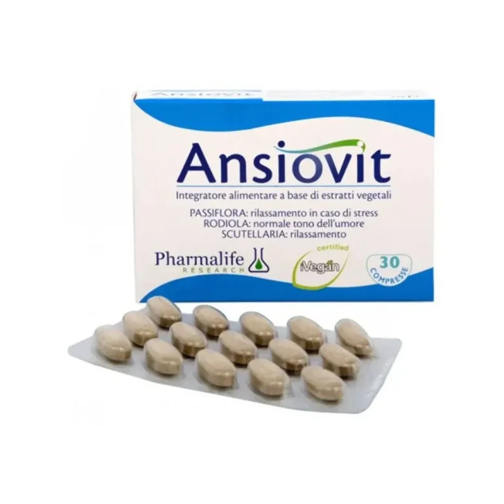 Ansiovit Forte Integratore Alimentare con Passiflora Rodiola e Scutellaria 30 Compresse - Pharmalife Research