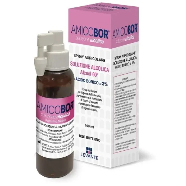 Amicobor Soluzione Alcolica per Irrigazione dell\'Orecchio 100 ml - Levante Amicobor Soluzione Alcolica per Irrigazione dell\'Orecchio 100 ml - Levante