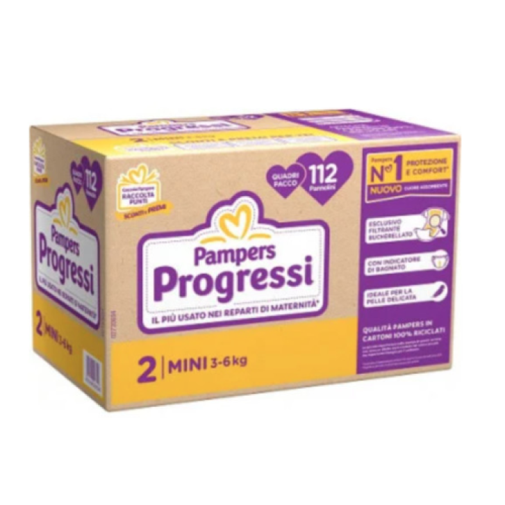 Pampers Progressi Pannolino con Cuore Assorbente e Indicatore di Bagnato 112 Pezzi - Pampers