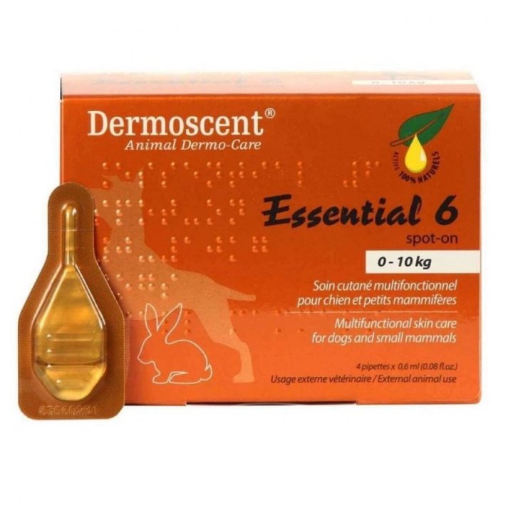 Essential 6 Spot On Trattamento Cutaneo per Cani 0-10 kg 4 Pipette 0.6 ml - Dermoscent