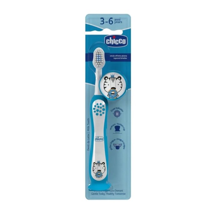 Chicco Spazzolino 3-6 Anni con Testina con Raschietto per Lingua e Impugnatura Ergonomica 1 Pezzo - Chicco