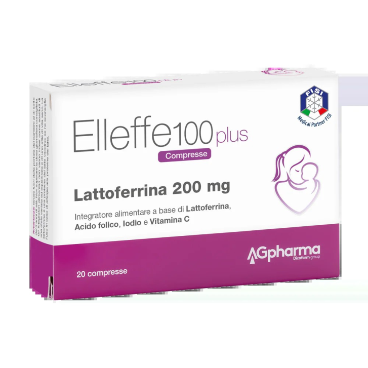Elleffe 100 Plus Integratore per Gravidanza con Lattoferrina Acido Folico Iodio e Vitamina C 20 Compresse - AG PHARMA Srl