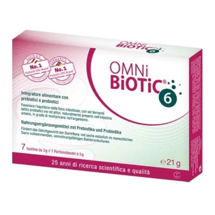 Omni Biotic 6 Integratore Intestinale con Probiotici e Prebiotici 7 Bustine da 3 g - Institut Allergosan Gmbh