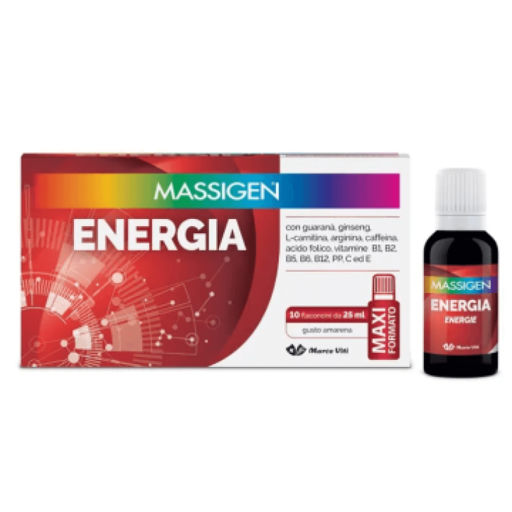 Massigen Energia Integratore con Ginseng Guaranà e Vitamine 10 Flaconcini da 25 ml - Massigen