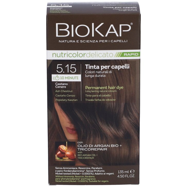 Biokap Nutricolor Delicato Rapid 5.15 Castano Cenere Tinta Permanente 135 ml - Bios Line Biokap Nutricolor Delicato Rapid 5.15 Castano Cenere Tinta Permanente 135 ml - Bios Line