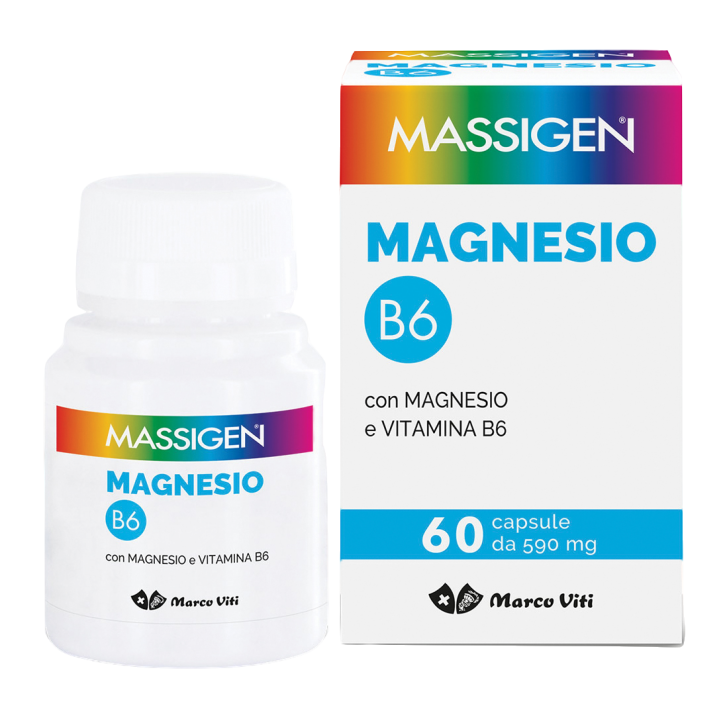 Massigen Magnesio B6 Integratore Alimentare per Sistema Nervoso e Muscolare 60 Capsule - Massigen