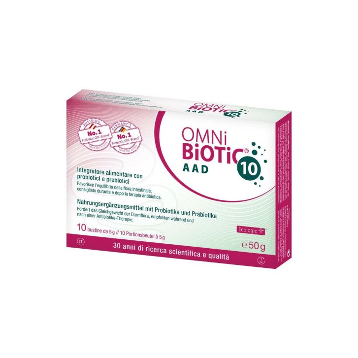 Omni Biotic 10 AAD Integratore Probiotici e Prebiotici per Flora Intestinale 10 Bustine