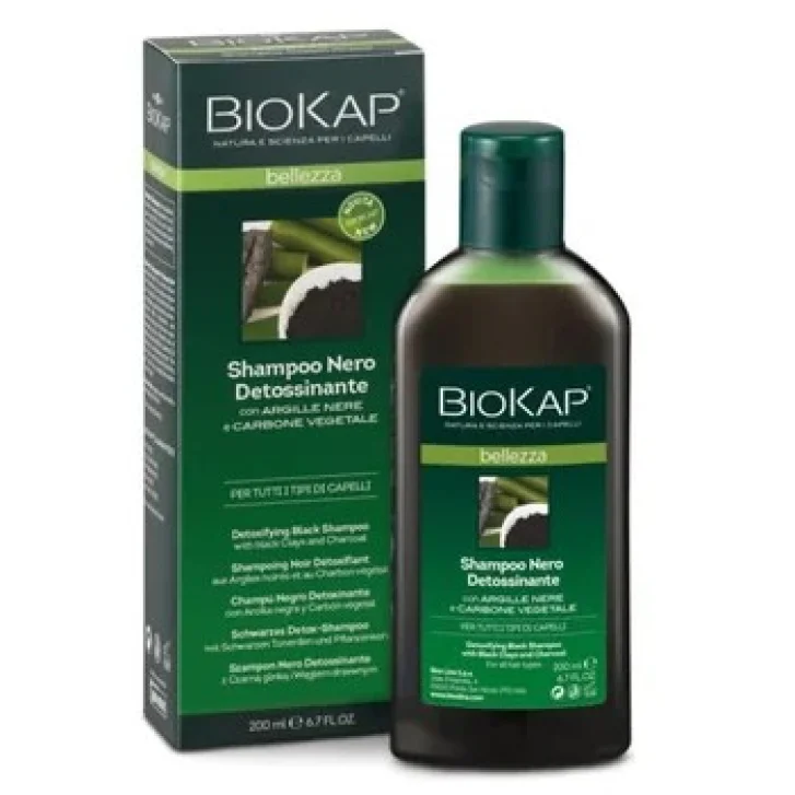 Shampoo Nero Detossinante per Cute Impura con Argille Nere e Carbone Vegetale 200 ml - Biokap Shampoo Nero Detossinante per Cute Impura con Argille Nere e Carbone Vegetale 200 ml - Biokap