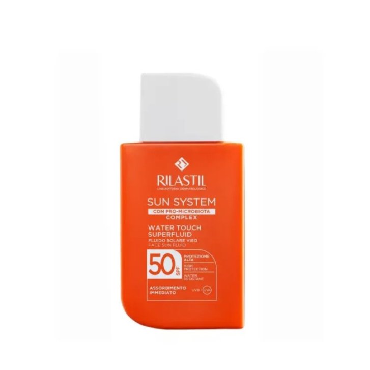 Rilastil Sun Spf50 Water Superfluid Fluido Solare Viso con Pro-Microbiota Complex 50 ml - Rilastil
