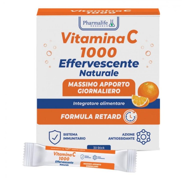 Vitamina C 1000 Integratore Effervescente con Formula Retard 30 Stick - Pharmalife Research