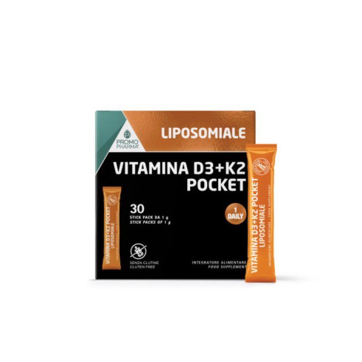 Vitam D3+K2 Lipos Pocket Integratore Alimentare con Vitamina D3 e K2 Liposomiale 30 Stick - Promopharma Vitam D3+K2 Lipos Pocket Integratore Alimentare con Vitamina D3 e K2 Liposomiale 30 Stick - Promopharma