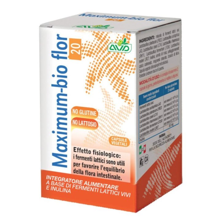 Maximum Bio Flor 20 Integratore Fermenti Lattici Vivi con Inulina Senza Glutine e Lattosio 75 Capsule Vegetali - A.V.D. Reform Maximum Bio Flor 20 Integratore Fermenti Lattici Vivi con Inulina Senza Glutine e Lattosio 75 Capsule Vegetali - A.V.D. Reform