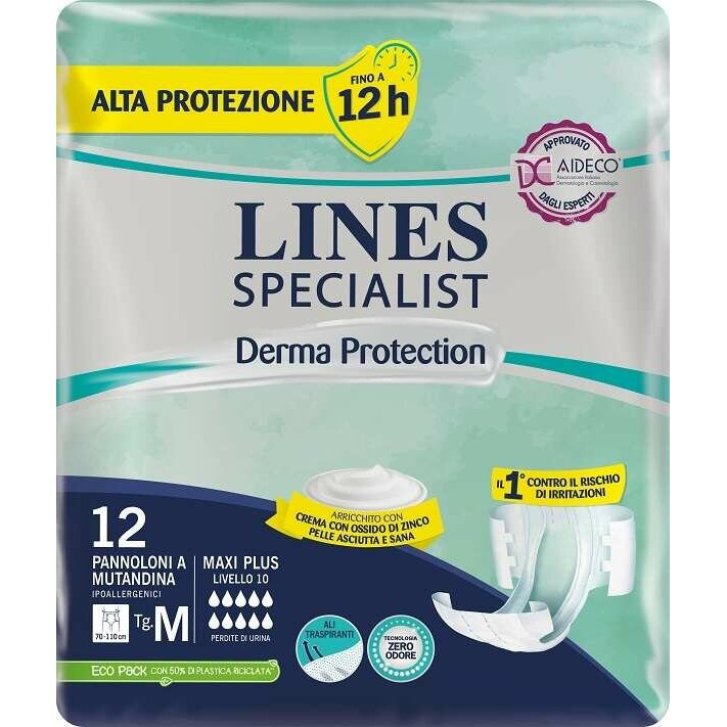 Lines Specialist Derma Protection Pannolone a Mutandina Incontinenza Grave Taglia M 12 Pezzi - Lines