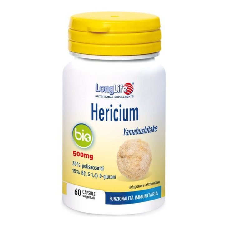 Hericium BIO Integratore Sistema Immunitario e Funzione Cognitiva con Polisaccaridi e Beta-Glucani 60 Capsule Vegetali - Longlife Hericium BIO Integratore Sistema Immunitario e Funzione Cognitiva con Polisaccaridi e Beta-Glucani 60 Capsule Vegetali - Longlife