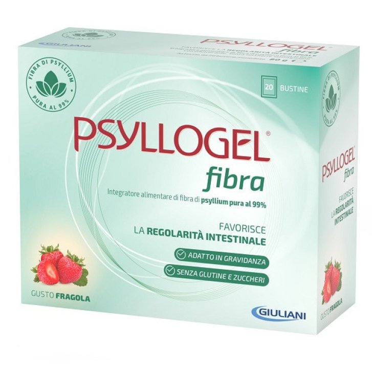 Psyllogel Fibra Integratore Psyllium 99% Transito Intestinale Gusto Fragola 20 Bustine - Giuliani