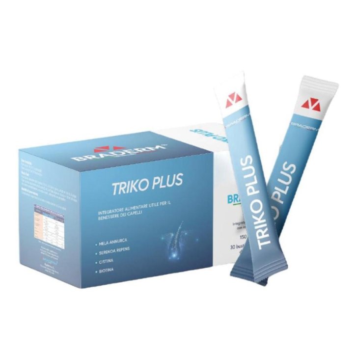 Triko Plus Integratore Liquido per Capelli con Serenoa Repens Biotina e Zinco 30 Bustine - Braderm Triko Plus Integratore Liquido per Capelli con Serenoa Repens Biotina e Zinco 30 Bustine - Braderm