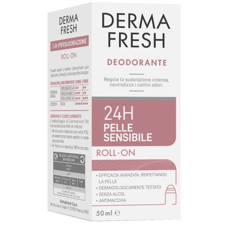 Dermafresh 24H Deodorante Roll-on Pelle Sensibile Senza Sali di Alluminio 50 ml - Dermafresh