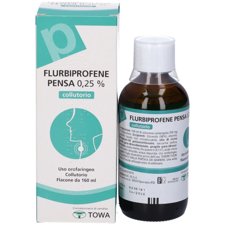 Flurbiprofene Pensa 0,25% Collutorio Antinfiammatorio e Analgesico per Bocca e Gola 160ml - FG S.r.l.