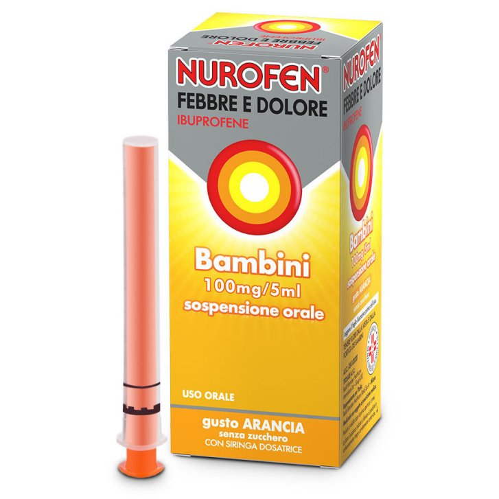 Nurofen Febbre e Dolore Bambini Sospensione Orale 100mg/5ml Gusto Arancia Senza Zucchero con Siringa Dosatrice - Nurofen Nurofen Febbre e Dolore Bambini Sospensione Orale 100mg/5ml Gusto Arancia Senza Zucchero con Siringa Dosatrice - Nurofen