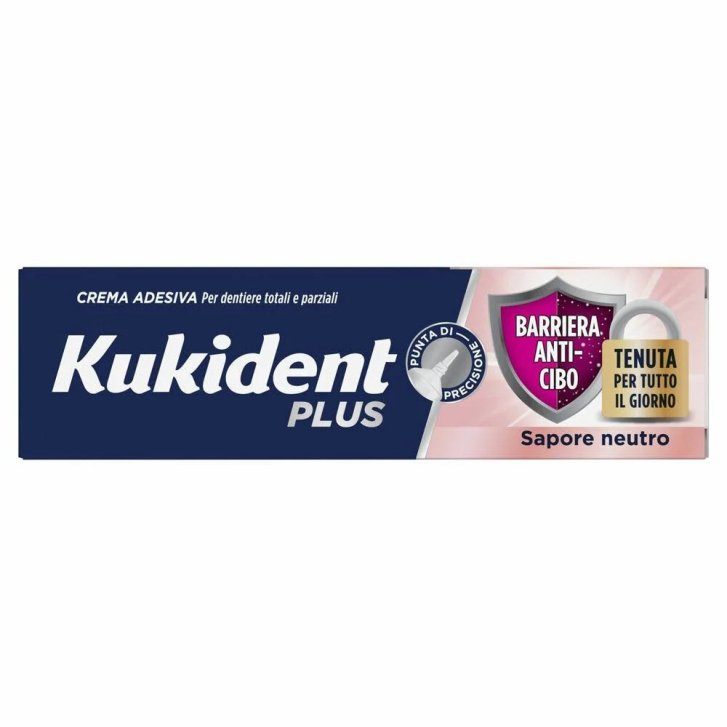 Kukident Plus Sigillo Crema Adesiva per Dentiere Barriera Anti-Cibo Sapore Neutro 40g - Kukident