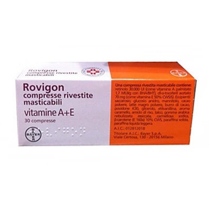 Rovigon Medicinale Vitamina A e Vitamina E 30 Compresse Rivestite Masticabili - Bayer Rovigon Medicinale Vitamina A e Vitamina E 30 Compresse Rivestite Masticabili - Bayer
