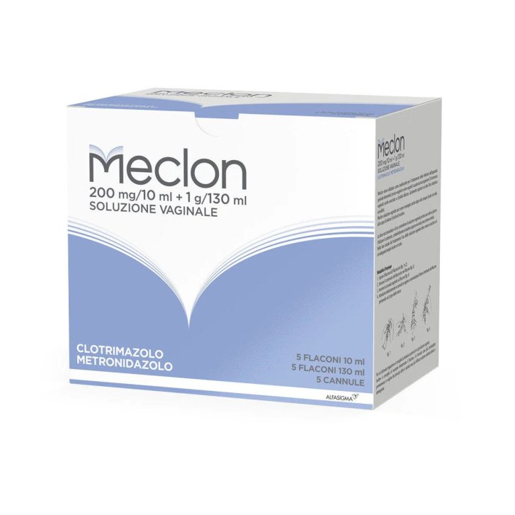 Meclon Soluzione Vaginale Antimicotica Clotrimazolo e Metronidazolo 5 Flaconi 10ml + 5 Flaconi 130ml - Alfasigma