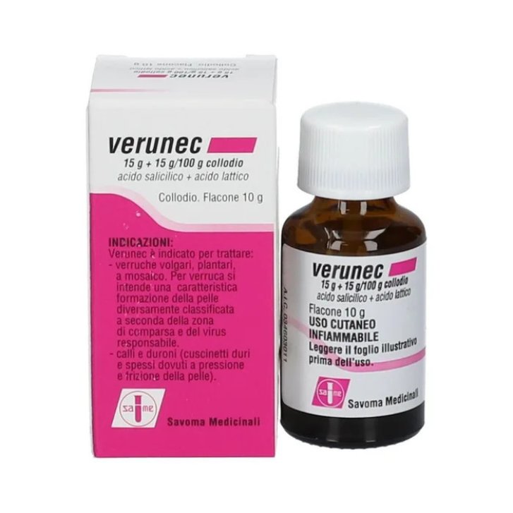 Verunec Collodio Medicinale per Verruche Calli e Duroni con Acido Salicilico e Acido Lattico 10 g - Savoma Medicinali Verunec Collodio Medicinale per Verruche Calli e Duroni con Acido Salicilico e Acido Lattico 10 g - Savoma Medicinali