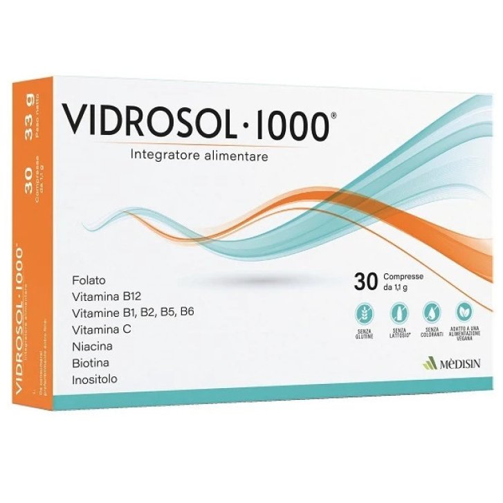 Vidrosol 1000 Integratore Vitamina B12 Folato e Vitamina C 30 Compresse - Medisin Vidrosol 1000 Integratore Vitamina B12 Folato e Vitamina C 30 Compresse - Medisin