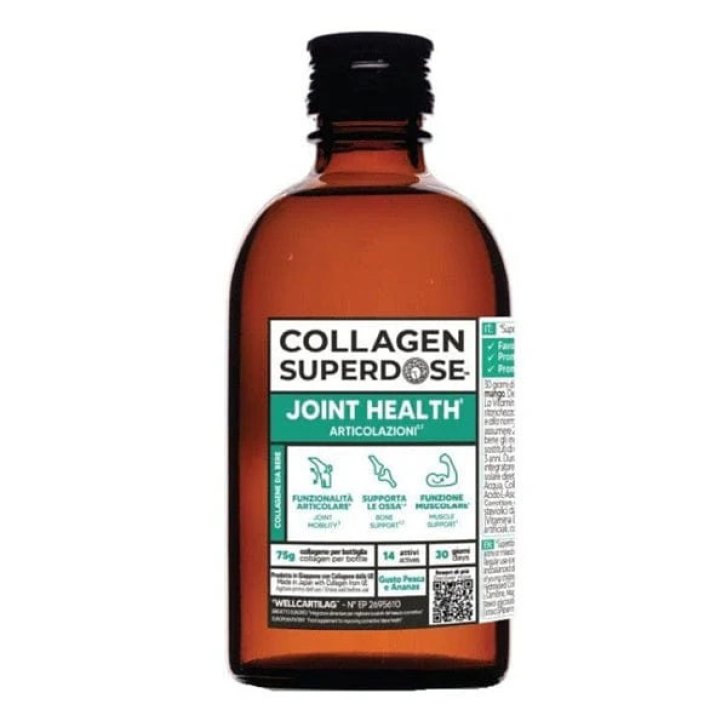 Gold Collagen Superdose Joint Integratore Liquido per Articolazioni con Glucosamina e Vitamina C Gusto Pesca e Ananas 300ml - Minerva Research Labs