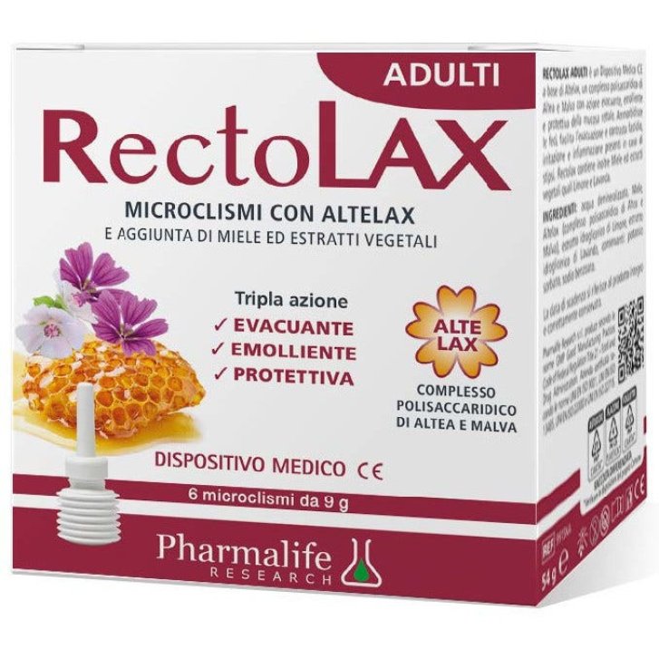 Rectolax Adulti Microclismi Dispositivo Medico per Stipsi con Altelax e Miele 6 Pezzi da 9g - Pharmalife Research