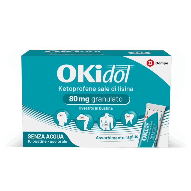 Okidol Farmaco Antinfiammatorio Ketoprofene Granulato 10 Bustine 80mg - Dompé Okidol Farmaco Antinfiammatorio Ketoprofene Granulato 10 Bustine 80mg - Dompé